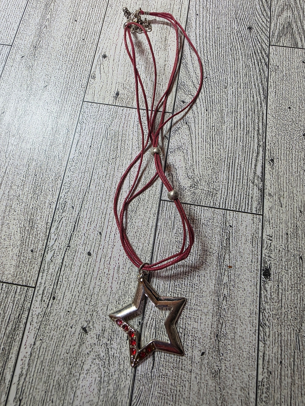 Red Star Pendant Necklace with Rhinestone Accent